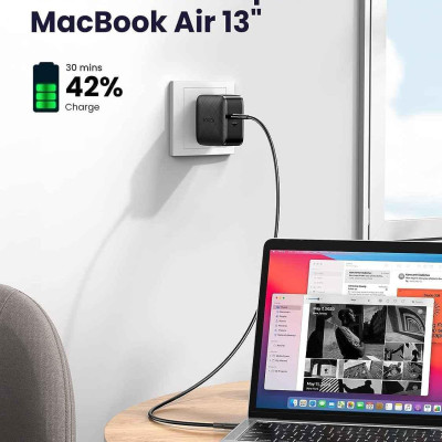 Ugreen UG70866CD216TK 66W 2c QC4.0 chuẩn cắm US Màu Đen Củ sạc nhanh 2 cổng USB type C - HÀNG CHÍNH HÃNG