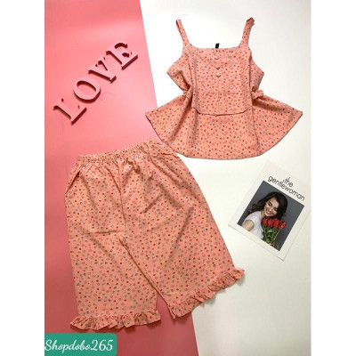 Bộ ngủ 2 dây,đồ bộ nữ,đồ ngủ mặc nhà lửng vải lụa BL 22 hoạ tiết hoa nhí siêu cưng.