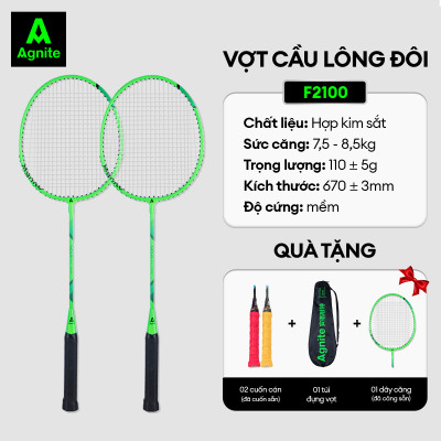 Cặp vợt cầu lông siêu nhẹ cán liền quấn dây cao su Agnite - Khung carbon cao cấp - 2 chiếc - Màu xanh neon - Kèm bao đựng - Hàng chính hãng - F2100