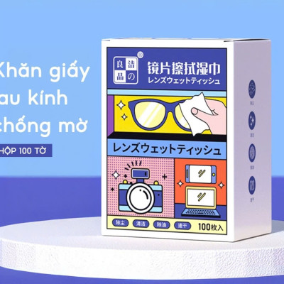 Hộp 100 khăn lau kính, Giấy lau kính chống mờ sương, mồ hôi, chống nhờn - HENRYSA