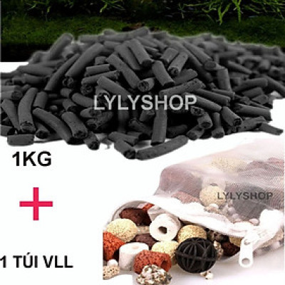 Than Hoạt Tính túi 1kg tặng 1 túi đựng Vật Liệu Lọc bể cá size 29 x 37cm lọc nước bể cá, nước sinh hoạt, giếng, công nghiệp, hồ thủy sinh, xử lý khí thải, khử độc ...