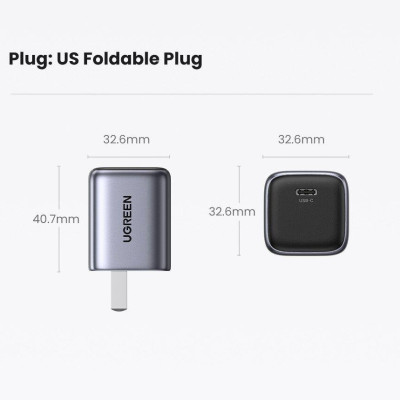 Ugreen UG90901CD319TK 30W chuẩn cắm US Màu Xám Củ sạc nhanh GAN cổng USB-C - HÀNG CHÍNH HÃNG