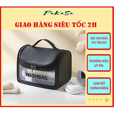 Túi đựng mỹ phẩm du lịch WashBag DẠNG HỘP có quai xách mini trong suốt, Túi đựng đồ trang điểm makup chống nước - Chính Hãng 