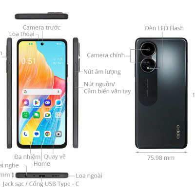 Điện thoại OPPO A58 6GB/128GB , Sạc nhanh 33W - Hàng Chính Hãng