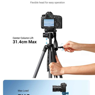 Ugreen UG15187LP661TK tripod 3 chân cao 55cm-170cm xoay 360 độ bằng nhôm Gậy tự chụp ảnh chuyên nghiệp chống trượt cho điện thoại hoặc máy ảnh đế màu đen max 5kg - HÀNG CHÍNH HÃNG