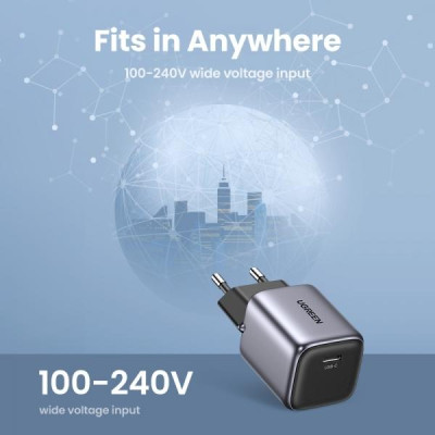 Ugreen UG90902CD318TK 20W Bộ sạc nhanh Nexode GaN USB Type-C PD3.0 qc4.0 Màu Space Gray chuẩn cắm US - HÀNG CHÍNH HÃNG