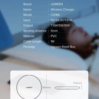 Ugreen UG60112CD186TK 10W Màu Trắng Đế sạc không dây - HÀNG CHÍNH HÃNG