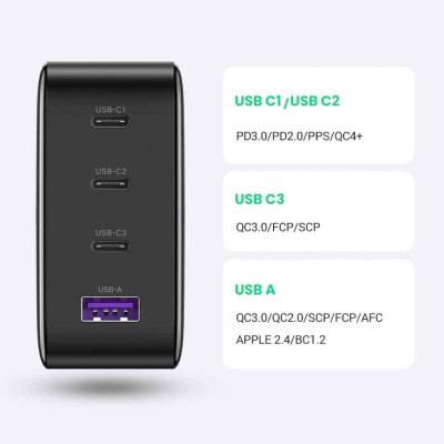 Ugreen UG15336CD226TK 100W Bộ sạc nhanh Nexode GaN 3 cổng USB Type-C + USB-A Màu Trắng chuẩn cắm US - HÀNG CHÍNH HÃNG