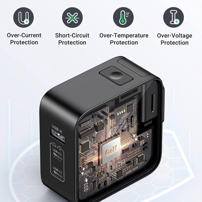 Ugreen UG90409CD296TK 65W Bộ sạc nhanh Nexode GaN 2 cổng USB Type-C + USB-A Màu Đen kèm 3 chuẩn cắm US EU UK - HÀNG CHÍNH HÃNG