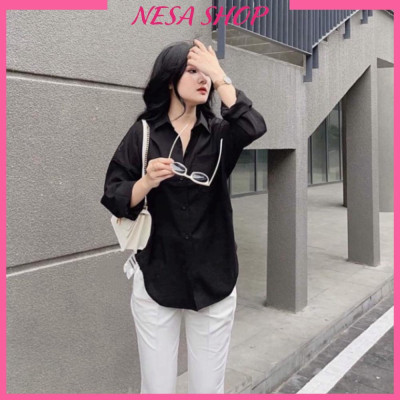 Áo sơ mi nữ form rộng dáng dài chất liệu Đũi mềm nhẹ thoáng mát, áo sơ mi  bigsize từ 40kg đến 95kg NeSa Shop