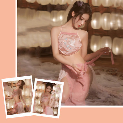 Váy ngủ cổ trang áo yếm phối áo choàng sexy P56 - Đầm ngủ áo yếm kèm chip lọt khe gợi cảm - Đồ ngủ nữ