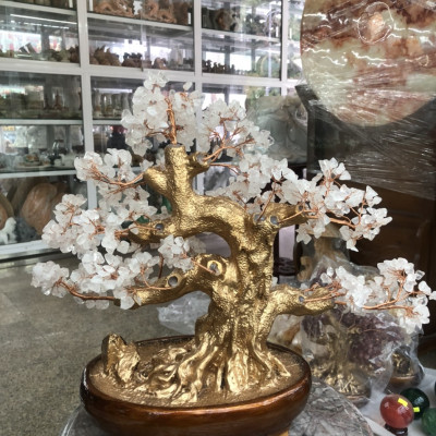 Cây Tài Lộc bonsai phong thủy đá thạch anh trắng - Cao 40 cm