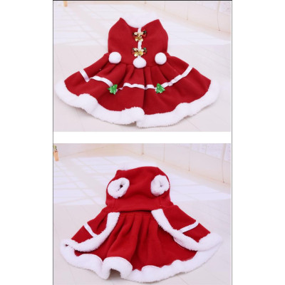 Quần Áo Giáng Sinh Chó Mèo - Váy Noel cho Thú Cưng, Có Mũ, Vải Cotton dày, giữ ấm