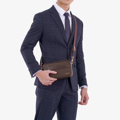 Clutch Cầm Tay Khóa Vân Tay Da Bò Mill RB09 Màu Nâu