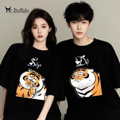 Áo đôi ,áo thun cặp nam nữ tay lỡ Unisex Sếp đệ form rộng vải cotton 100% T74T75 - Mr.Buffalo