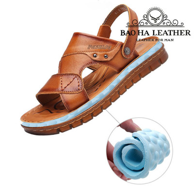 Dép nam quai hậu da bò thật BHD9808 Dép sandals nam quai ngang