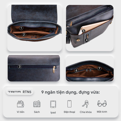 Túi Trita ( Thời trang nam phối ngăn - Túi đeo chéo da RTN5 )
