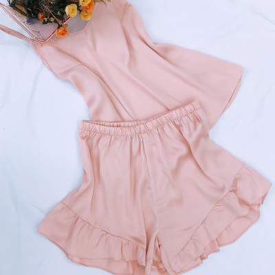 Bộ đồ ngủ nữ mặc nhà 2 dây lụa cao cấp mềm mại hàng thiết kế 4 màu hồng cam, đỏ, xanh ngọc, xan coban N248