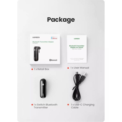 Ugreen UG80189CM324TK Bluetooth 5.0 10M 8 Hours Màu Đen Bộ phát BT Jack 3.5mm Audio hỗ trợ chuẩn APTX Low Latency cho Nintendo Switch - Lite - HÀNG CHÍNH HÃNG