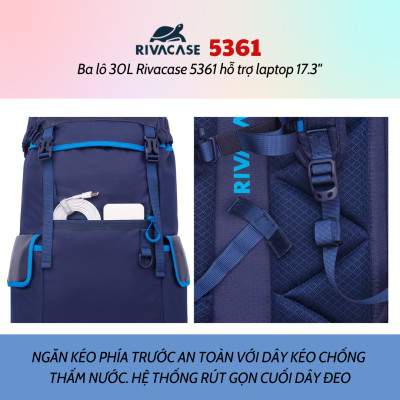 Balô 30L Rivacase 5361 Để Vừa laptop 17.3" - Bảo Hành 24 Tháng - Hàng Chính Hãng