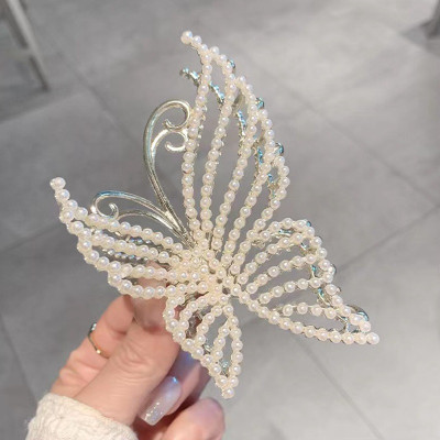 Kẹp tóc ngọc trai đính đá hình bướm size lớn mẫu mới