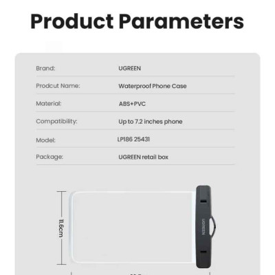 Ugreen UG25431LP186TK 7.2inch IPX8 sâu 30M Bao đựng điện thoại chống nước chất liệu nhựa trong suốt - HÀNG CHÍNH HÃNG