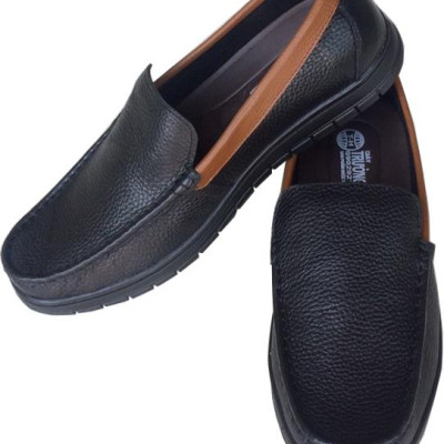 Giày lười nam Trường Hải  da bò đen đế cao su chống mòn cao 2.5cm  GMN014