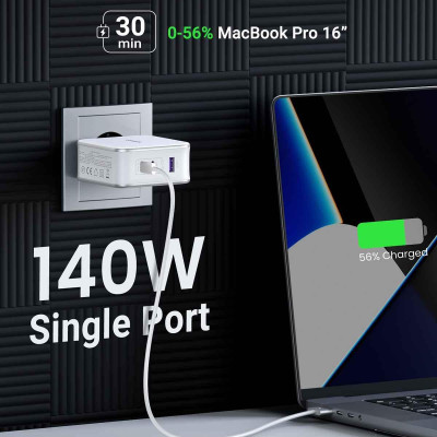Ugreen UG15339CD289TK 140W 2c1a GaN Nexode kèm cáp USB-C dài 1.5M Bộ sạc nhanh 2 x USB-C + 1 x USB-A Màu Trắng - HÀNG CHÍNH HÃNG