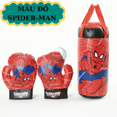 Túi Đấm Bốc Boxing Cho Trẻ Em Hình Người Nhện Đỏ Size Trung 37*18*18 cm, Kèm 2 Găng Tay Cho Bé, Bộ dụng cụ tập Boxing kèm 2 găng tay cho bé- Bộ đấm bốc trẻ em kèm găng tay