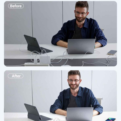 Ugreen UG15339CD289TK 140W 2c1a GaN Nexode kèm cáp USB-C dài 1.5M Bộ sạc nhanh 2 x USB-C + 1 x USB-A Màu Trắng - HÀNG CHÍNH HÃNG