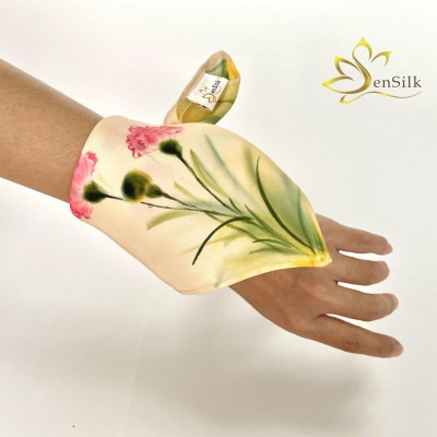 Khăn Cột Túi Xách Lụa Tơ Tằm Vẽ Tay Cao Cấp SenSilk Cẩm Chướng, Khăn Cột Tóc Lụa Cho Nữ, Khăn Quấn Cổ Tay Nữ