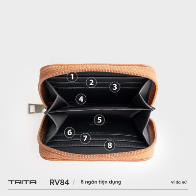 Ví Trita ( Thời trang nữ dáng ngắn cầm tay phối khóa kéo - Ví da RV84 )