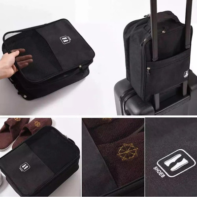 Túi Đựng Giày Dép Du Lịch 3 Ngăn Chất Liệu Chống Thấm Nước, Túi Để Giày Thể Thao Đa Năng Có Móc Gài Tay Kéo Vali Tiện Lợi - Hàng chính hãng