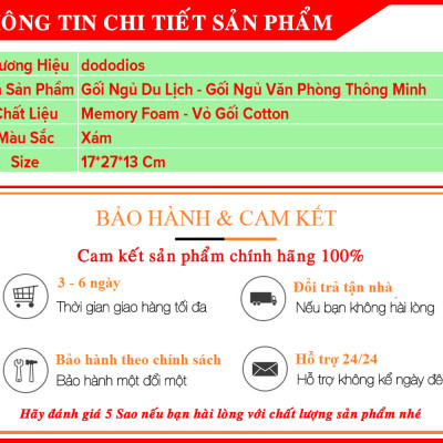 Gối Ngủ Du Lịch Chất Liệu Memory Foam Mật Độ Cao - Gối Ngủ Văn Phòng Thông Minh Cao Cấp Chính Hãng Dododios – Kèm Túi Vải Nhung Đựng Gối Ngủ Chữ U Văn Phòng