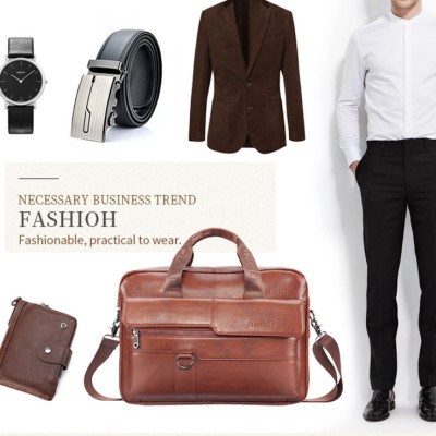 Túi xách nam da bò thật cao cấp phong cách mới 15,6"