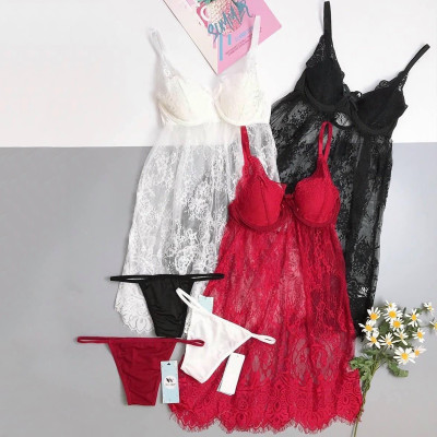 Váy ngủ ren xuyên thấu có mút ngực sexy Q116 - Váy ngủ 2 dây - Váy ngủ nữ - Đầm ngủ hai dây gợi cảm - Đồ ngủ mạc nhà