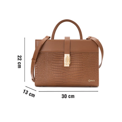 Túi xách nữ công sở Gence da bò dập vân TX19 Nâu Lion