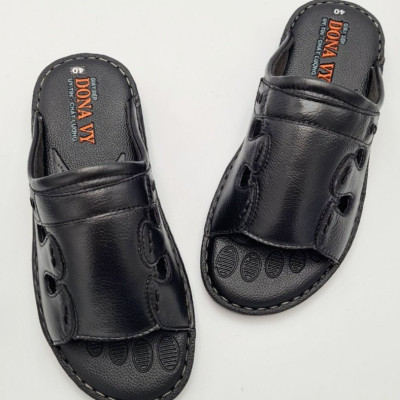 Dép Quai Ngang Nam Da Bò Khâu Viền, Đế Siêu Nhẹ, Có Răng Cưa Chống Trơn Trượt VNXK