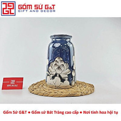 Lọ hoa men hỏa biến dáng đầm vẽ sen Gốm Sứ G&T
