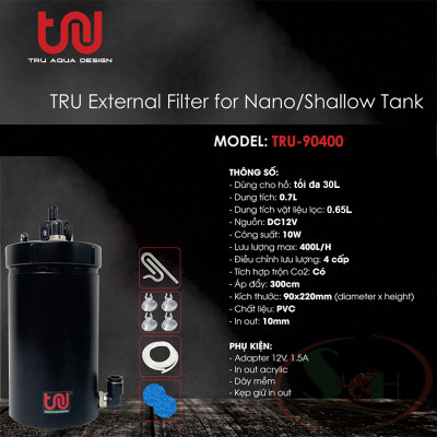 Lọc thùng mini TRU PVC Nano External Filter bể cá tép thủy sinh shallow