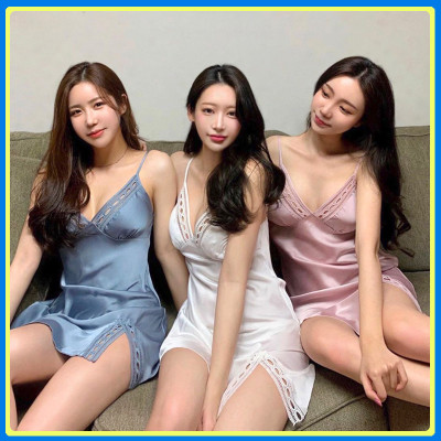 Váy ngủ lụa cao cấp Q117 -  váy ngủ nữ, váy ngủ 2 dây - váy ngủ gợi cảm, váy ngủ sexy - Đầm ngủ lụa mặc nhà hai dây vạt xẻ tà