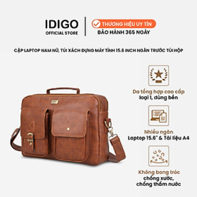 Cặp da nam nữ đựng laptop 15.6 inch, túi xách công sở phom chữ nhật ngăn trước túi hộp IDIGO MB2 - 702