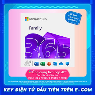 KEY ĐIỆN TỬ Phần mềm Microsoft 365 Family EP2-36890 | 12 tháng | Dành cho tối đa 6 người | 5 thiết bị/tài khoản| Word, Excel, PowerPoint | 1TB OneDrive