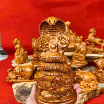 Bộ tượng 12 còn giáp phong thủy bằng gỗ bách xanh thơm nức cao 20cm 