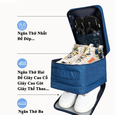 Túi Đựng Giày Dép Du Lịch,Túi Bảo Quản Giày Dép Gắn Vali Du Lịch,Thể Thao Tiện Dụng 3 Ngăn Chống Nước - HENRYSA