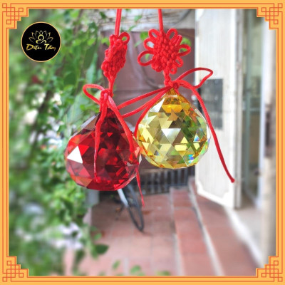 Quả cầu treo pha lê phong thuỷ đa giác nhiều màu có dây treo tâm kết 