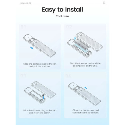 Box NVME Orico PDDM2C3-G2 hỗ trợ m2 NVME PCIe Gen3x4 / Gen4x4 Type C tốc độ 10Gbps – Hàng Chính Hãng