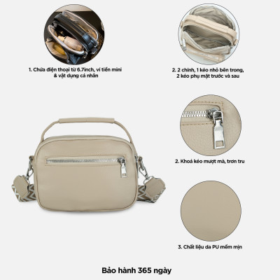 Túi xách nữ đeo vai phom mềm, túi đeo chéo nữ nhiều ngăn dây đeo vải họa tiết IDIGO FB2 - 4323
