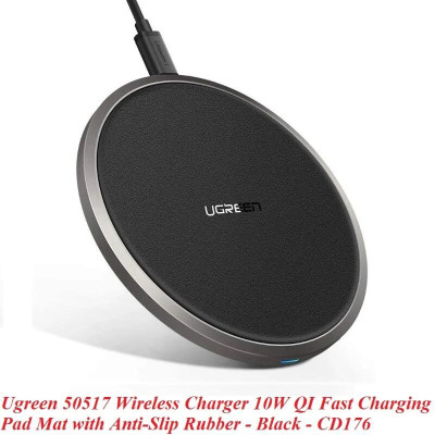 Ugreen UG50517CD176TK 10W sạc nhanh chuẩn QI không dây màu đen có phủ lớp chống trượt - HÀNG CHÍNH HÃNG