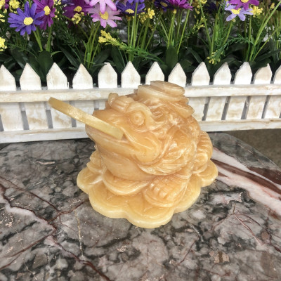 Tượng Cóc Ba Chân, Cóc Ngậm Tiền, Thiềm Thừ phong thủy chiêu tài lộc đá ngọc hoàng long - Dài 15 cm